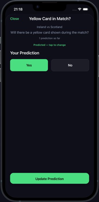 CalledIt app showing Yes/No prediction for a match market